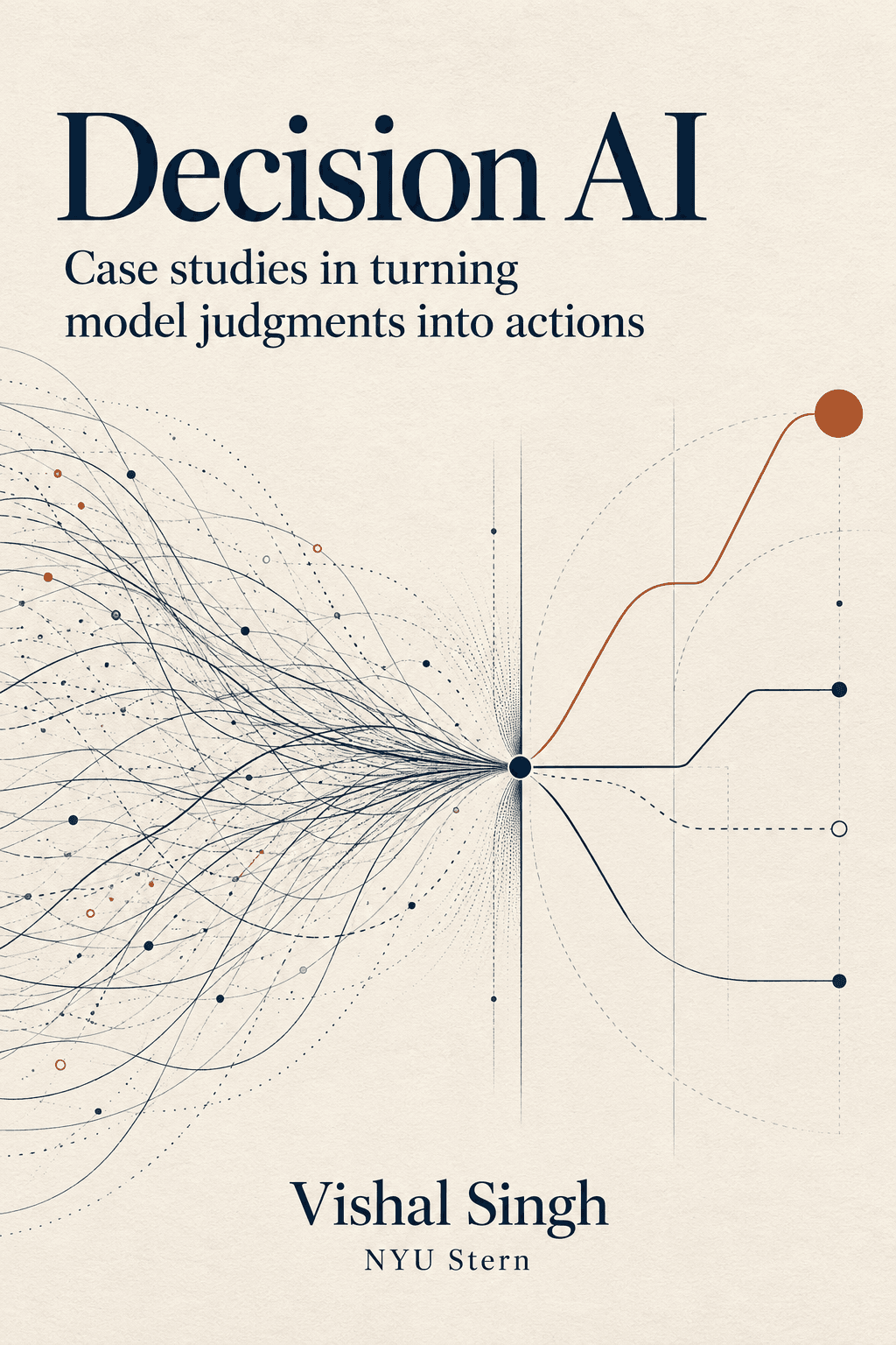 Cover illustration: many fine lines converge on a single point and leave it as a few separate routes, one of them in rust reaching a solid circle.